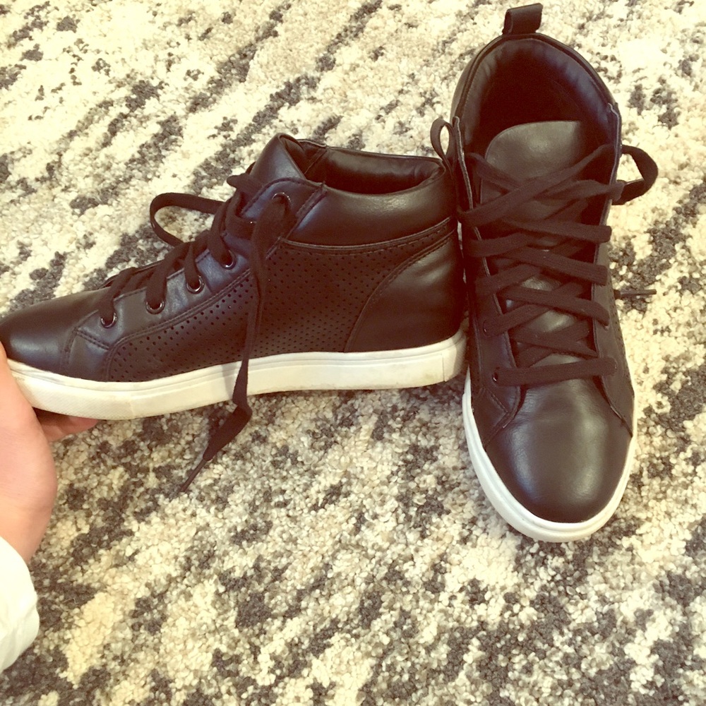 Black leather high tops with small heel